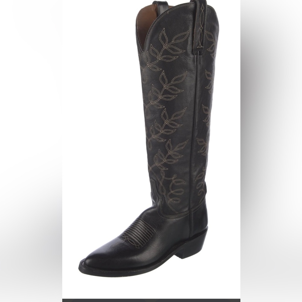 Lucchese Black Embroidered Leather High Boots
